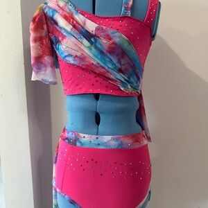 Vibrant Pink and Multicolor Kids Dance Costume